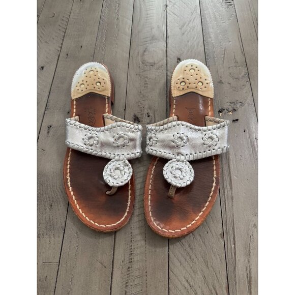 Jack Rogers Shoes - Jack Rogers Silver Leather Slip On Thong Slide Sandals Size 7